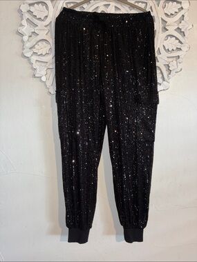 INC International Concepts Black Sequin Jogger Pants